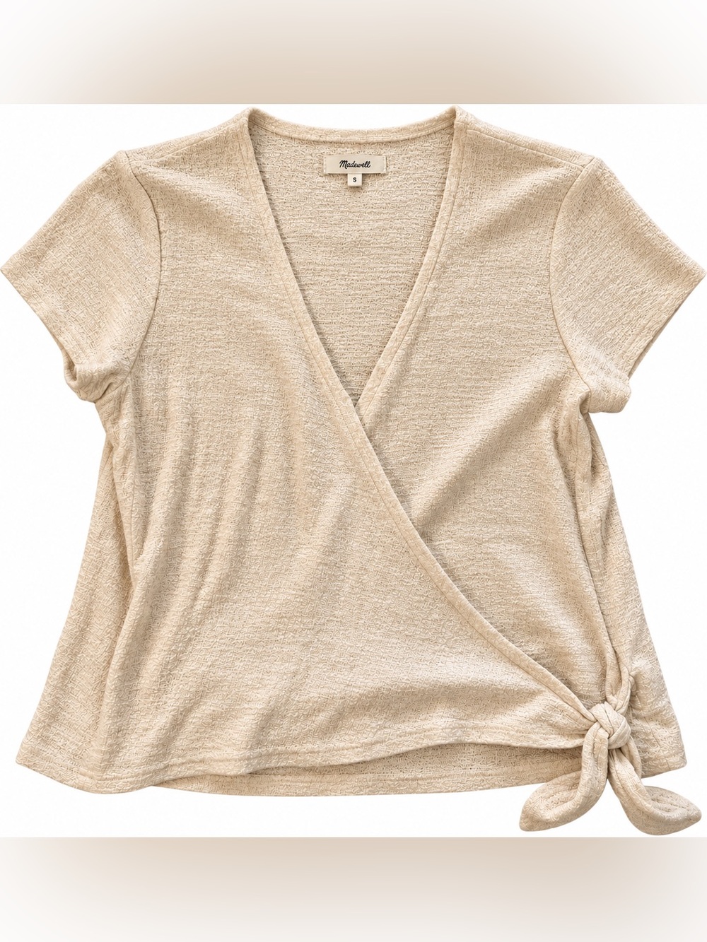 Madewell Beige Wrap Tie Short-Sleeve Top